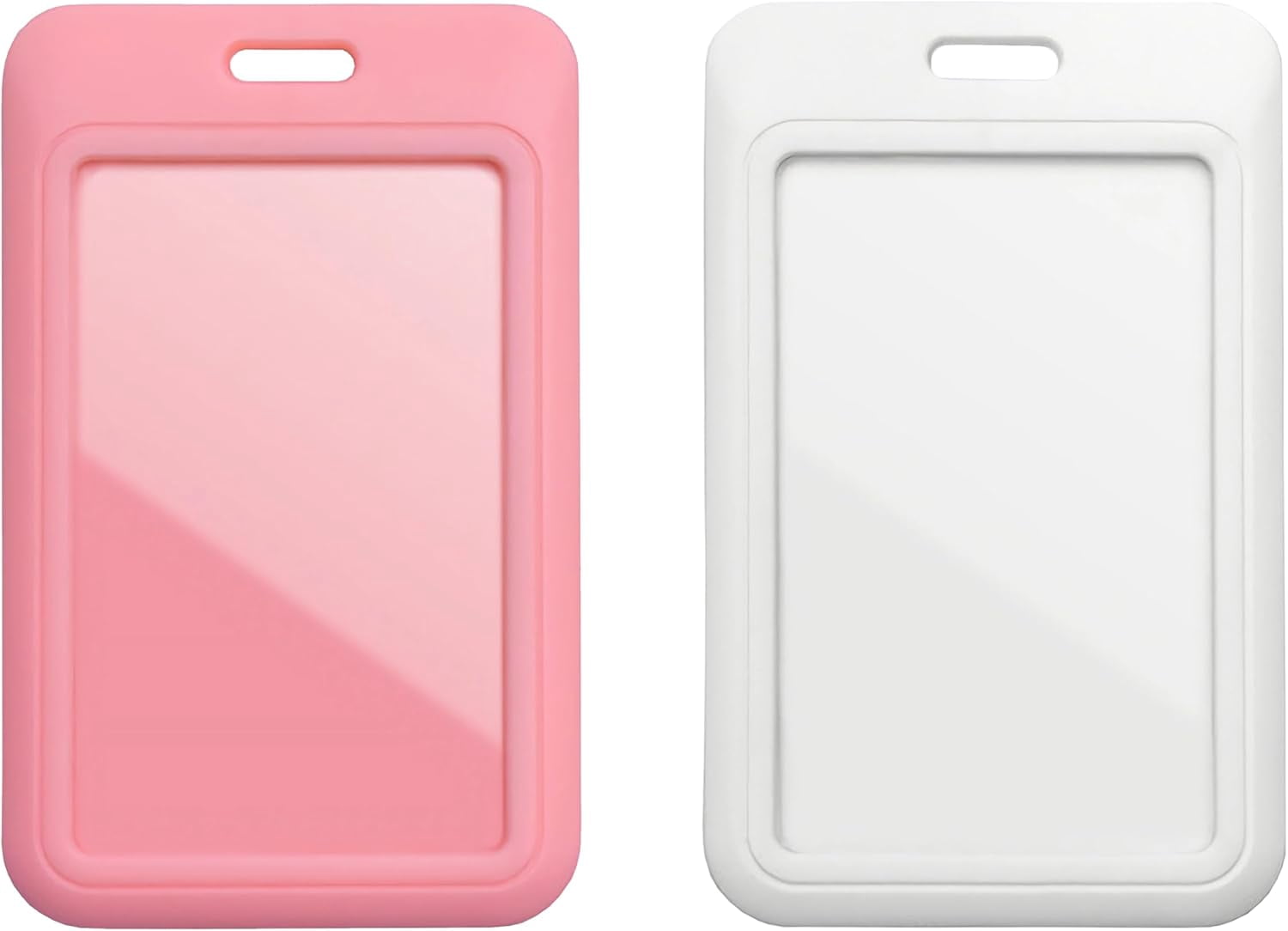 2 Pack ID Badge Holder, White and Pink ID Card Holder, Vertical Sliding ...