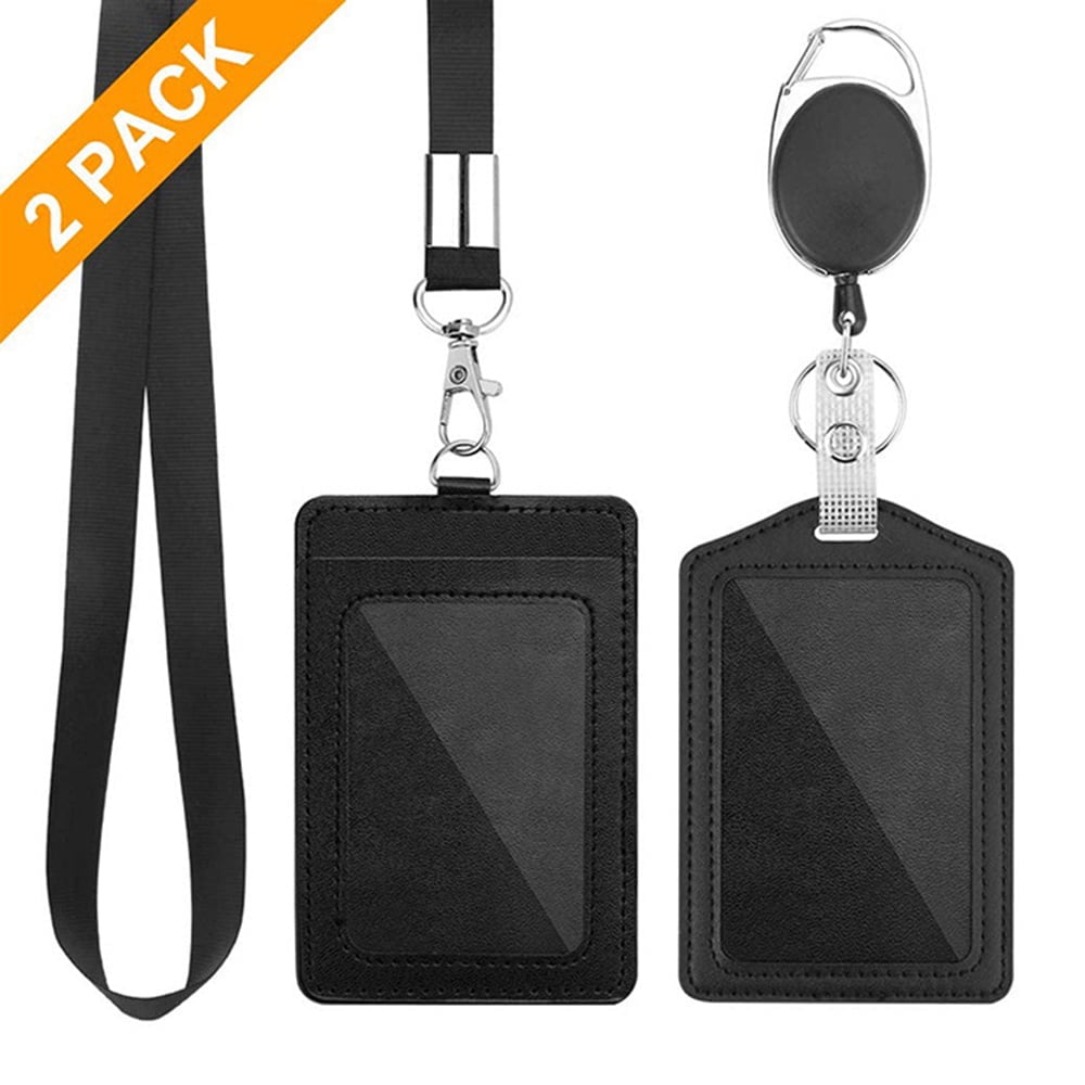 Sourcing Map Badge Holder 9.2x6.5cm Horizontal Aluminum ID Holder With Plastic Hook Detachable Neck Lanyard, Black