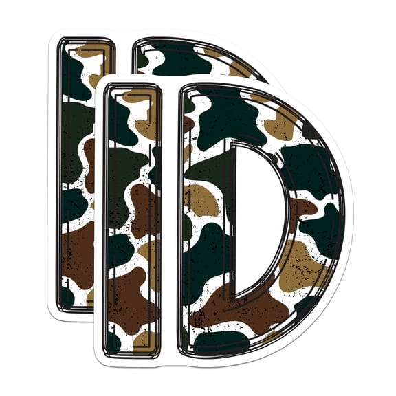 (2 Pack) ID Letters Stickers - Abstract Camouflage Pattern - Woodland Grunge Initial D Alphabet - Unique Monogram Decor - 5" On Longest Side - Sticks to Smooth Flat Surfaces - Made in USA - BMCS20656