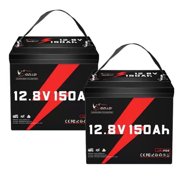 2 Pack IDZLLDI 12V 150Ah LiFePO4 Battery, 100A BMS, 1920Wh Deep Cycle Rechargeable Lithium Battery for RV, Off-Grid, Solar, Marine, Camping