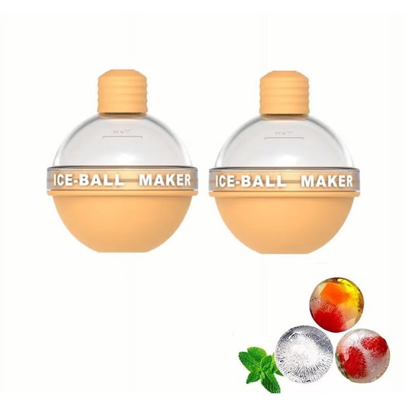 2 Pack Ice Ball Maker Mold, Silicone Round Sphere Ice Molds, Whiskey Ice Mold, 2.5 Inch Ice Balls for Whiskey Cocktails - Easy Release(Yellow)