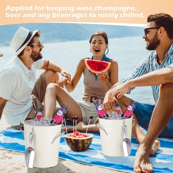 2 Pack Ice Buckets with Scoops 4QT Stainless Steel Ice Bucket Container for Party White Drink Champagne Insulated Server for Bars Home Barbecue Picnics Camping with Lids and Handles