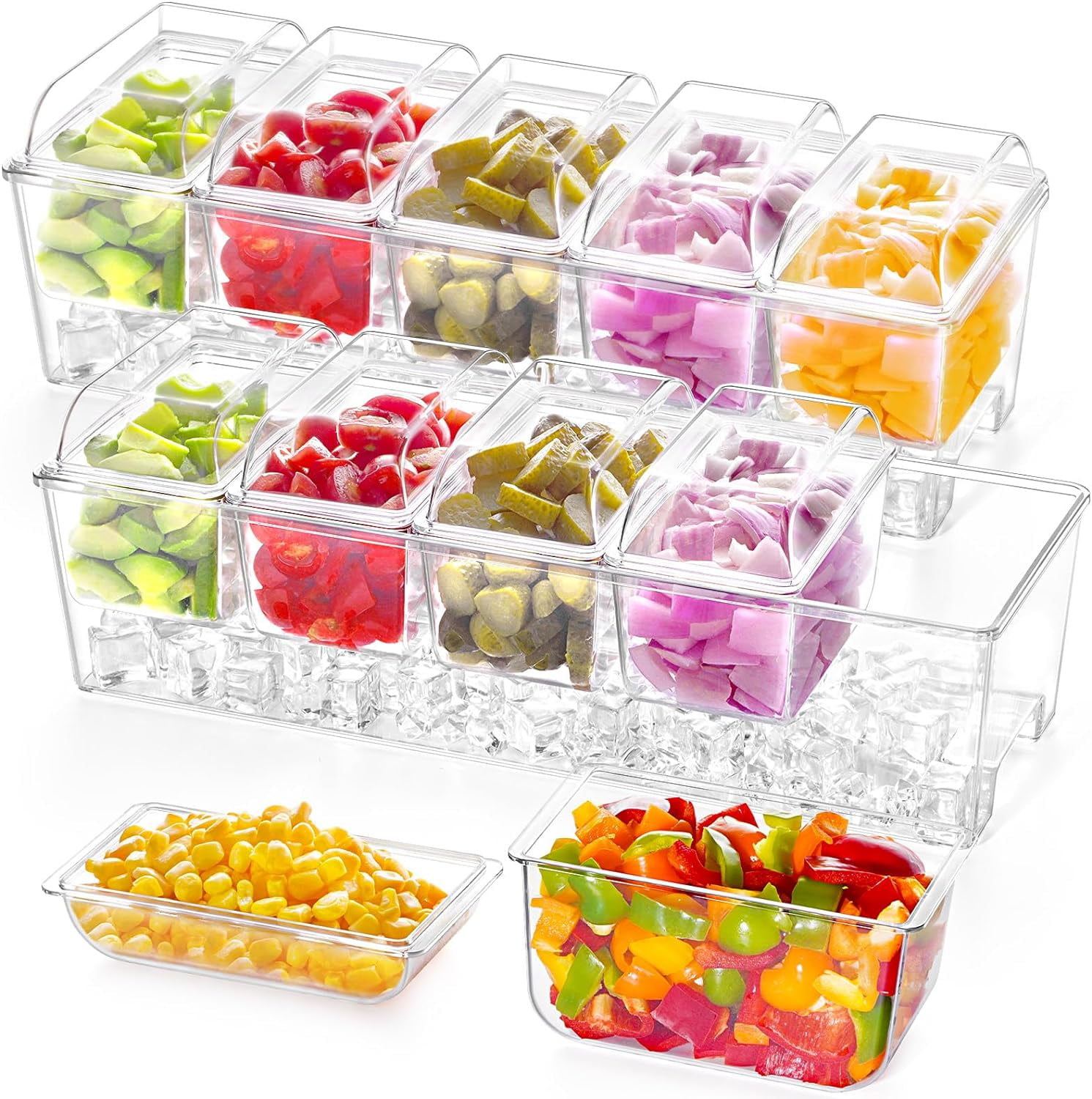2 Pack Ice Chilled Condiment Caddy with 5 Containers(2.5 cup ...