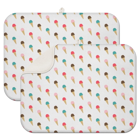 2 Pack Ice Cream Print Foldable Kitchen Mats - Multipurpose, Durable & Absorbent Countertop Protector for Dessert Fans