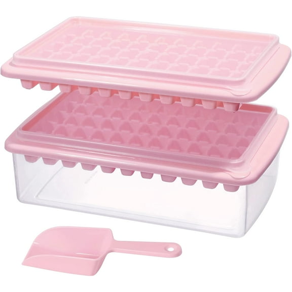 2 Pack Ice Cube Tray with Lid and Bin for Freezer, Easy Release 55 Nugget Ice Tray with Cover, Storage Container, Scoop. Perfect Small Ice Cube Maker Tray & Mold. Flexable Durable Plastic, BPA Free