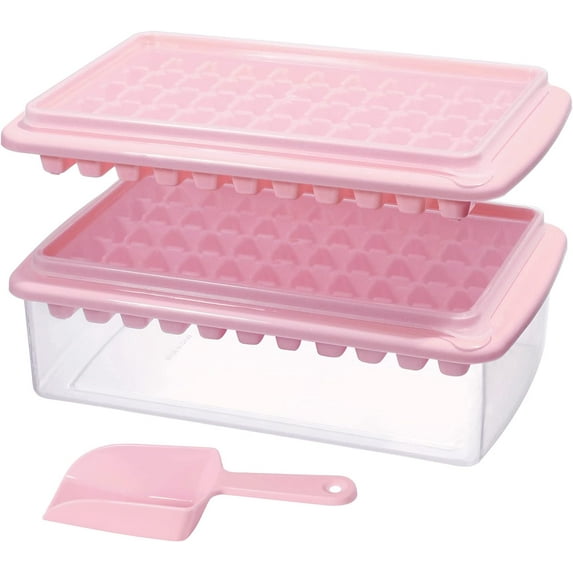 2 Pack Ice Cube Tray with Lid and Bin for Freezer, Easy Release 55 Nugget Ice Tray with Cover, Storage Container, Scoop. Perfect Small Ice Cube Maker Tray & Mold. Flexable Durable Plastic, BPA Free
