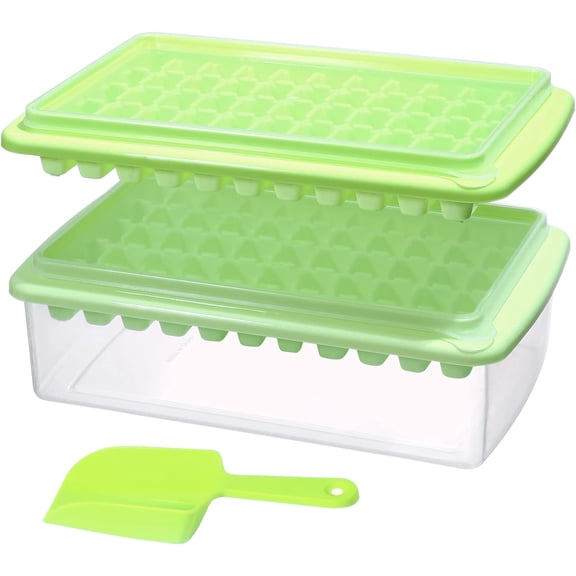 2 Pack Ice Cube Tray with Lid and Bin for Freezer, Easy Release 55 Nugget Ice Tray with Cover, Storage Container, Scoop. Perfect Small Ice Cube Maker Tray & Mold. Flexable Durable Plastic, BPA Free