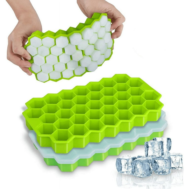 2 Pack Ice Cube Trays, Silicone Flexible Ice Cube Tray, for Cooling Drinks,  Whiskey and Cocktail, BPA Free, Easy Release Reusable Ice Cube Molds,  Blue,8.1 x 4.7 x 0.9 inches, Green 