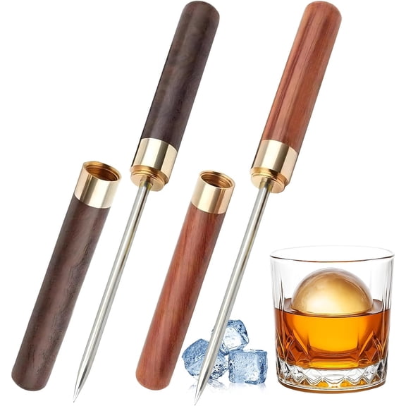 2 Pack Ice Pick - 9 Inch Ice Cutter, Stainless Steel Ice Pick with Cover & Non-Slip Wooden Handle, Break Ice Tool for Bars, Kitchen, Bartender Breaking Ice