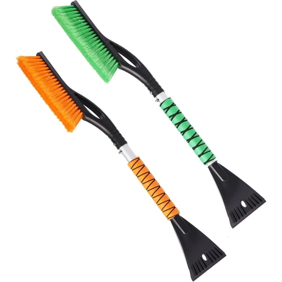 2 Pack Ice Scrapers with Snow Brush, 27 Inch Snow Remover for Car Windshield and Door, Detachable Ice Shovel Tool with Ergonomic Foam Grip, Winter Accessories for Car
