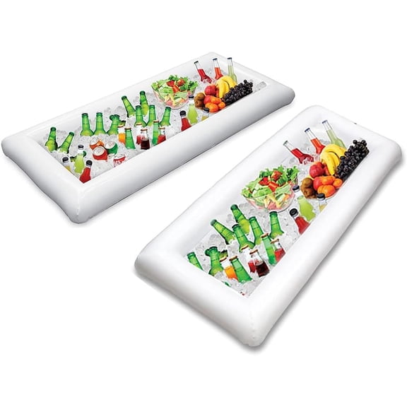 2 Pack Ice Serving Buffet Salad Cooler Food Drink Containers with Drain Plug, BBQ Picnic Pool Party Supplies Inflatable Cooler, Inflatable Serving Bars Ice Buffet Salad Serving Trays
