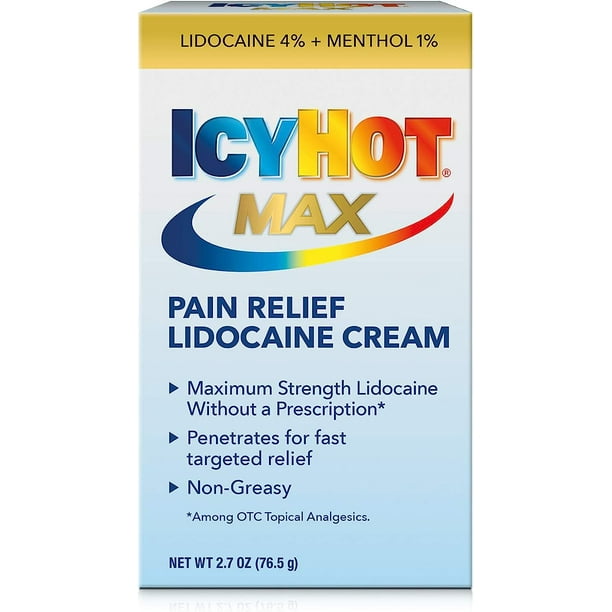 2 Pack, Icy Hot Max Strength Lidocaine Pain Relief Cream 2.7 oz