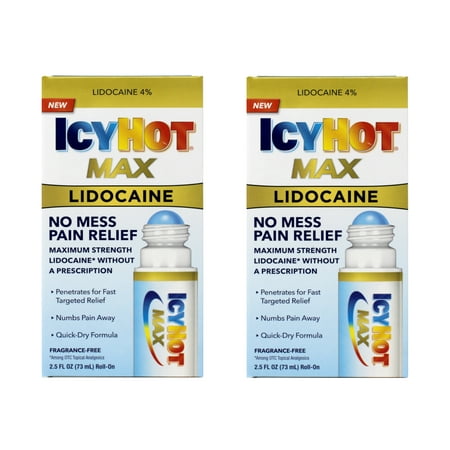 2 Pack IcyHot Lidocaine Plus Menthol No-Mess Pain Relief Applicator 2.5 Ounce ea