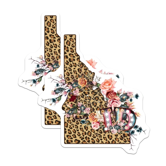 (2 Pack) Idaho Magnets - Leopard Print State Map Decor - Southwestern Floral ID - Western Home Accessory - 5 Inches On Longest Side - Thick Durable Magnet - Made in USA - MAG19757