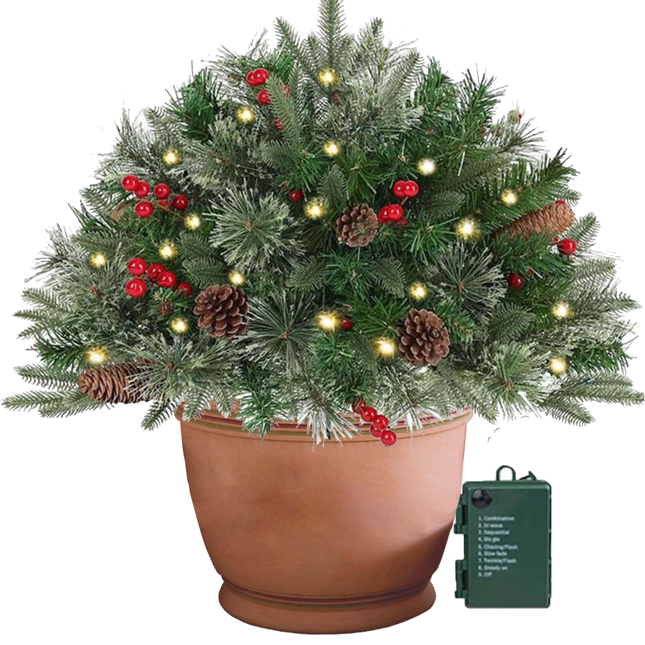 2 Pack Ideaplaned Pre-lit Feel-Real Artificial Christmas Tree Urn ...