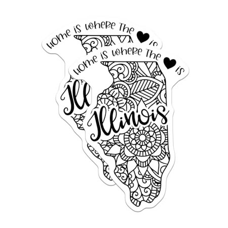 (2 Pack) Illinois Home is Where The Heart is Magnets Magnets - State Pride - Mandala Art - 5" On Longest Side - Made in USA - Sticks to Refrigerators & Metal Surfaces - MAG9059