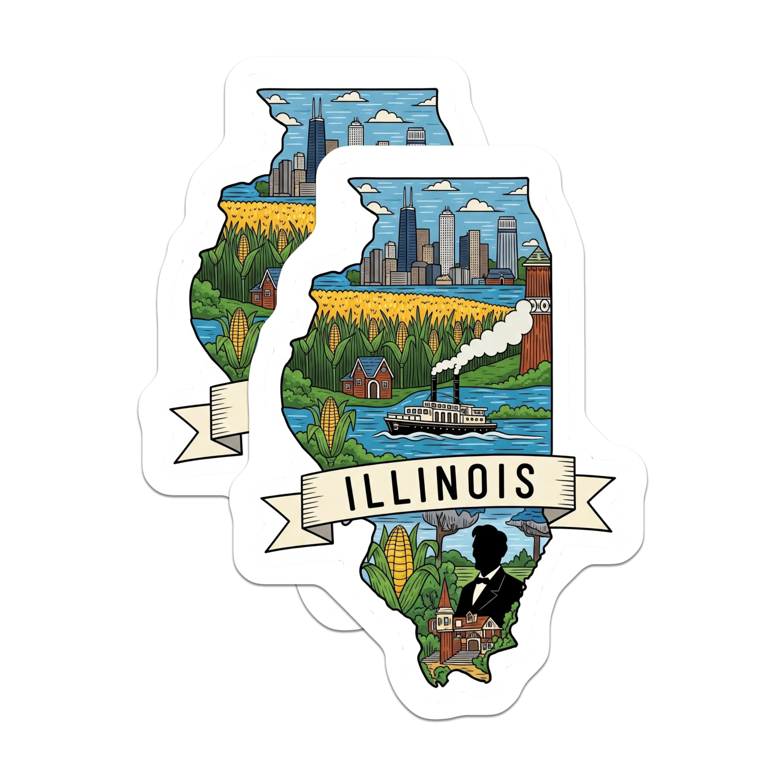 (2 Pack) Illinois Stickers - Chicago Skyline - Abraham Lincoln Illinois ...