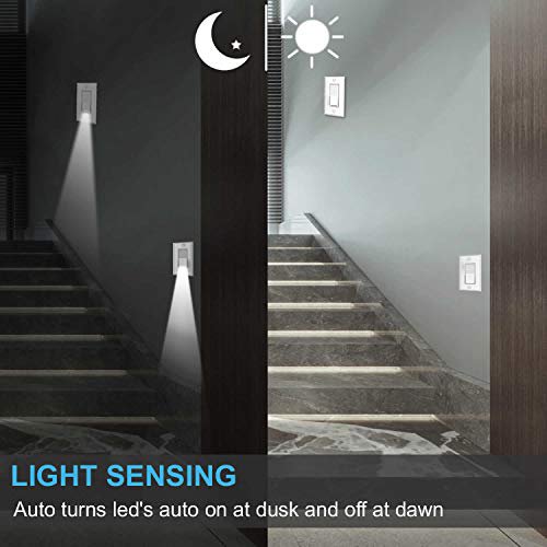 2 Pack Illuminated 3 Way Light Switch, Three Way Paddle Rocker Light Switch with LED Night Light, Automatic On/Off Sensor, 15Amp 120/277Volt, White