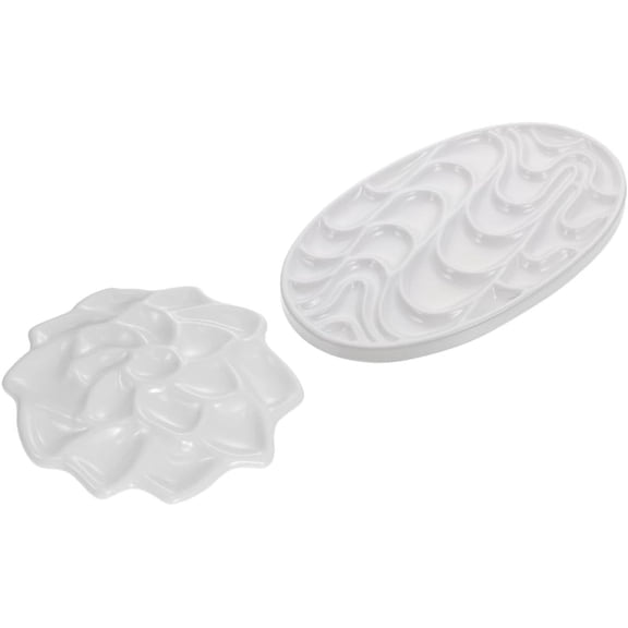 2-Pack Imitation Ceramic Painting Palettes Set, Lotus and Oval Wave Shape Watercolor Paint Mixing Trays, Pigment Plates for Artists and Students