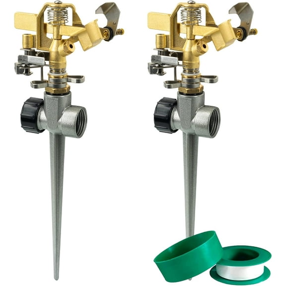 2 Pack Impact Lawn Sprinklers for Yard, Heavy Duty Water Sprinkler Head with Aluminum Alloy Spike Base, Adjustable Pulsating Sprinkler for Large Area Lawn Patio Garden