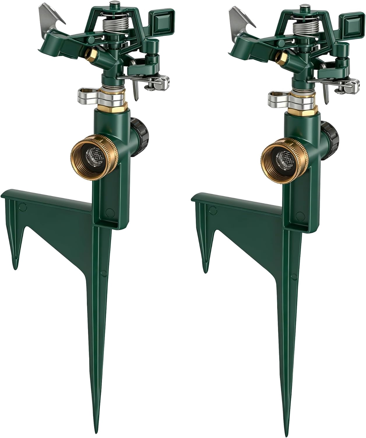 2 Pack Impact Sprinklers for Yard, Adjustable Pulsating Water Sprinkler Head on Step Spike, Zinc Alloy Lawn 360 Degree Large Area Patio Garden Irrigation