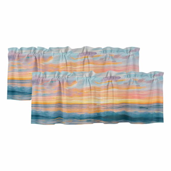 2 Pack Impressionist Valance for Window Abstract Marine Beach Sunset Oil Painting Kitchen Valance Rod Pocket Short Curtain Topper Decorative Window Treatment for Living Room Bedroom 42"x12"