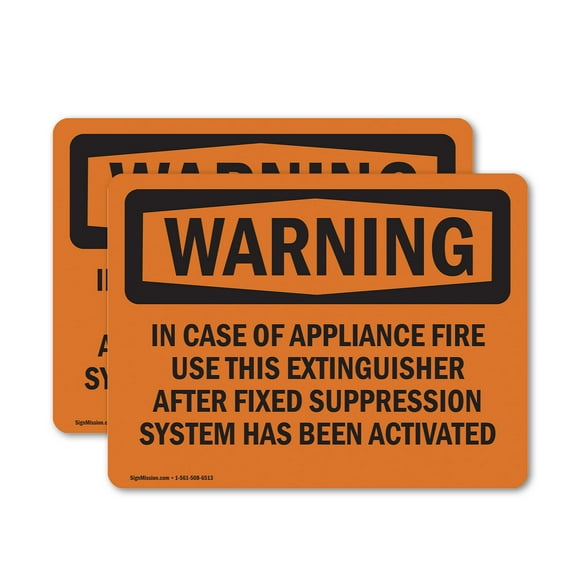 (2 Pack) In Case Of Appliance Fire Use This OSHA Warning Sign