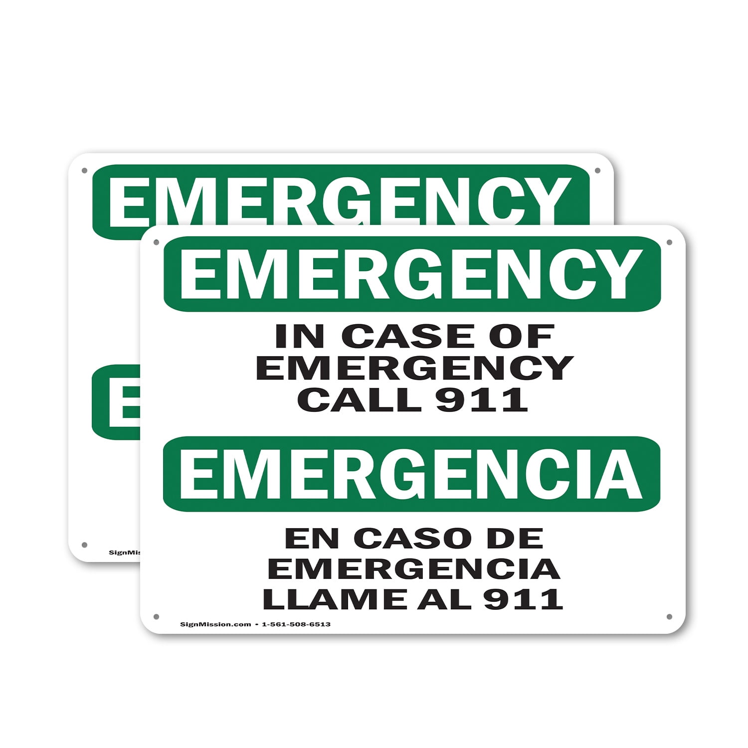 (2 Pack) In Case Of Call 911 Bilingual OSHA Emergency Sign 18 Inch X 12 ...