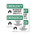 thumbnail image 1 of (2 Pack) In Case Of Fire Exit Call 9-1-1 Bilingual OSHA Emergency Sign, 1 of 7