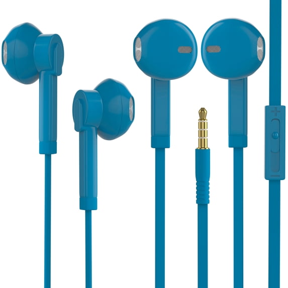 2 Pack In-Ear Headphones (Earphones/Earbuds) Compatible with Apple-iOS and Android Microphone and Remote, Dark Blue