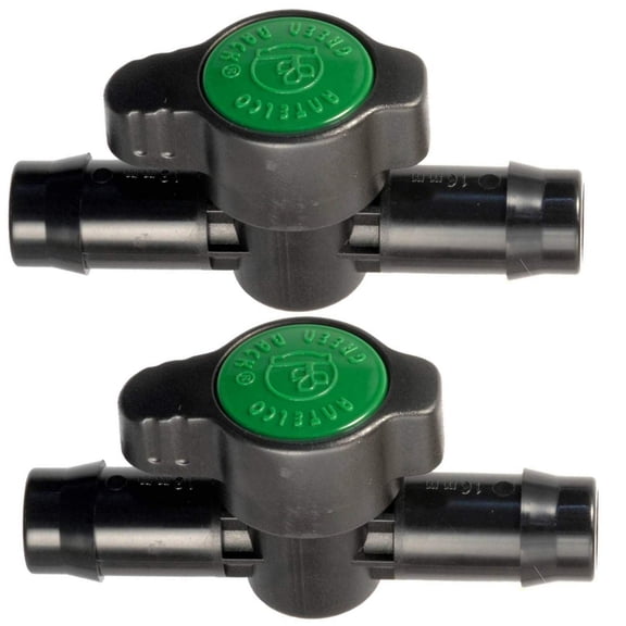 2-Pack In-Line Barbed Ball Valve 16mm For 1/2 and 5/8 Inch Tubing (.570 to .620 ID) - Regulate and Shut-Off/On Water Flow