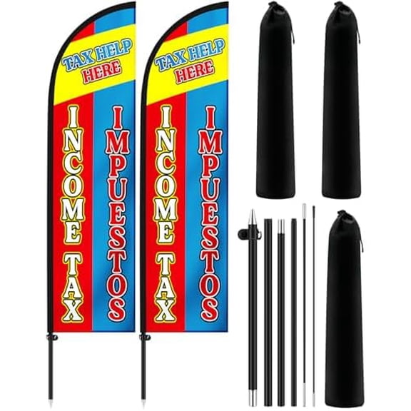 2 Pack Income Tax Service Feather Flag 7 ft Impuestos Tax Advertising Flag Windless Feather Banner Sign with Pole Kit and Ground Stake for Accountant Offices Accounting Businesses$$Other