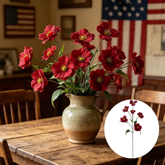 2 Pack Independence Day Artificial Flowers 31.5 Inch Tall 6 Blooms Each Butterfly Flowers, Red White Blue Faux Floral Arrangement for Memorial Day Party Table Centerpiece Indoor Outdoor Decor