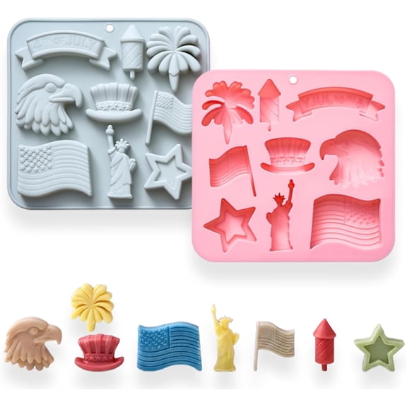 2 Pack Independence Day Silicone Molds, 9-Cavity 4th of July Theme Chocolate Molds Shape Tray for Jello, Mini Cakes, DIY Desserts, Candy, Ice, Pudding, Baking Resin Craft Decor