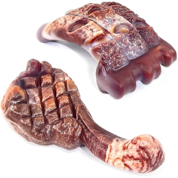 2 Pack Indestructible Dog Chew Toys for Aggressive Chewers - Tough Nylon Pork Chop & Steak Bones with Milk Flavor, Dental Health for Large Breed Dogs