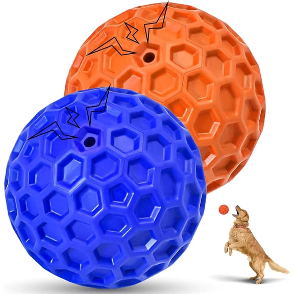 2 Pack Indestructible Squeaky  Balls, Cleans ,  , Interactive   for Aggressive Chewers, Rubber Ball Breeds, Outdoor