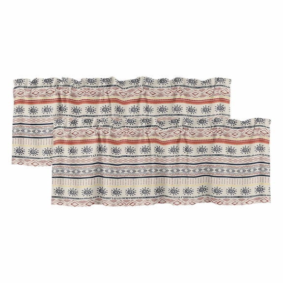 2 Pack Indian Geometric Valance for Window Lines Dots Sun Hand Drawn Overlay Kitchen Valance Rod Pocket Short Curtain Topper Decorative Window Treatment for Living Room Bedroom 42"x12"