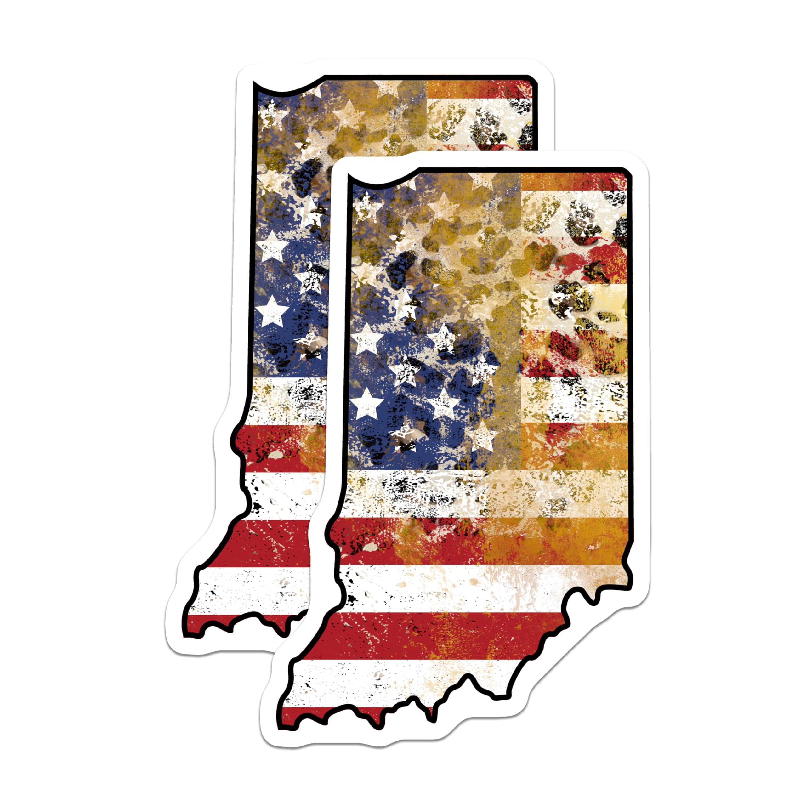 (2 Pack) Indiana Flag Stickers - Distressed American Flag - State Pride ...