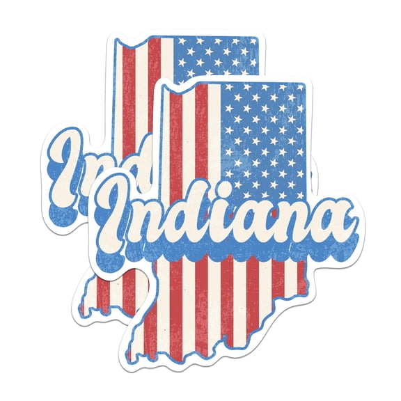 (2 Pack) Indiana State Outline Stickers - in State Shape with USA Flag - 5 Inches On Longest Side - Premium Vinyl - Choose Your State - for Cars, Skateboards, Laptops - Made in USA - BMCS1140