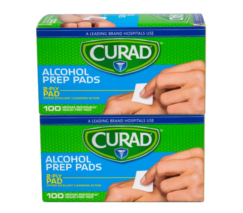 2 Pack Individually Sealed Curad Alcohol Prep Pads, 100 Count