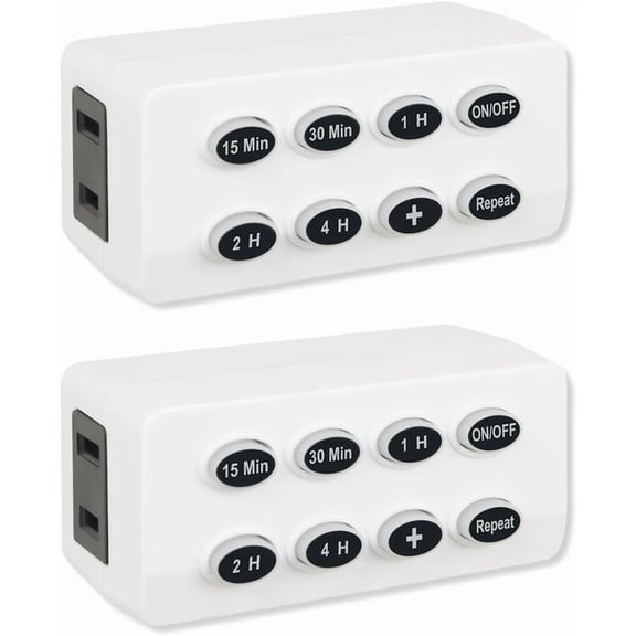 2-Pack Indoor Countdown Timer with Repeat Function, Illuminated Buttons, and Auto Shut-Off Outlet  Ideal for Charrs, Christmas Security, Lights, UL Listed