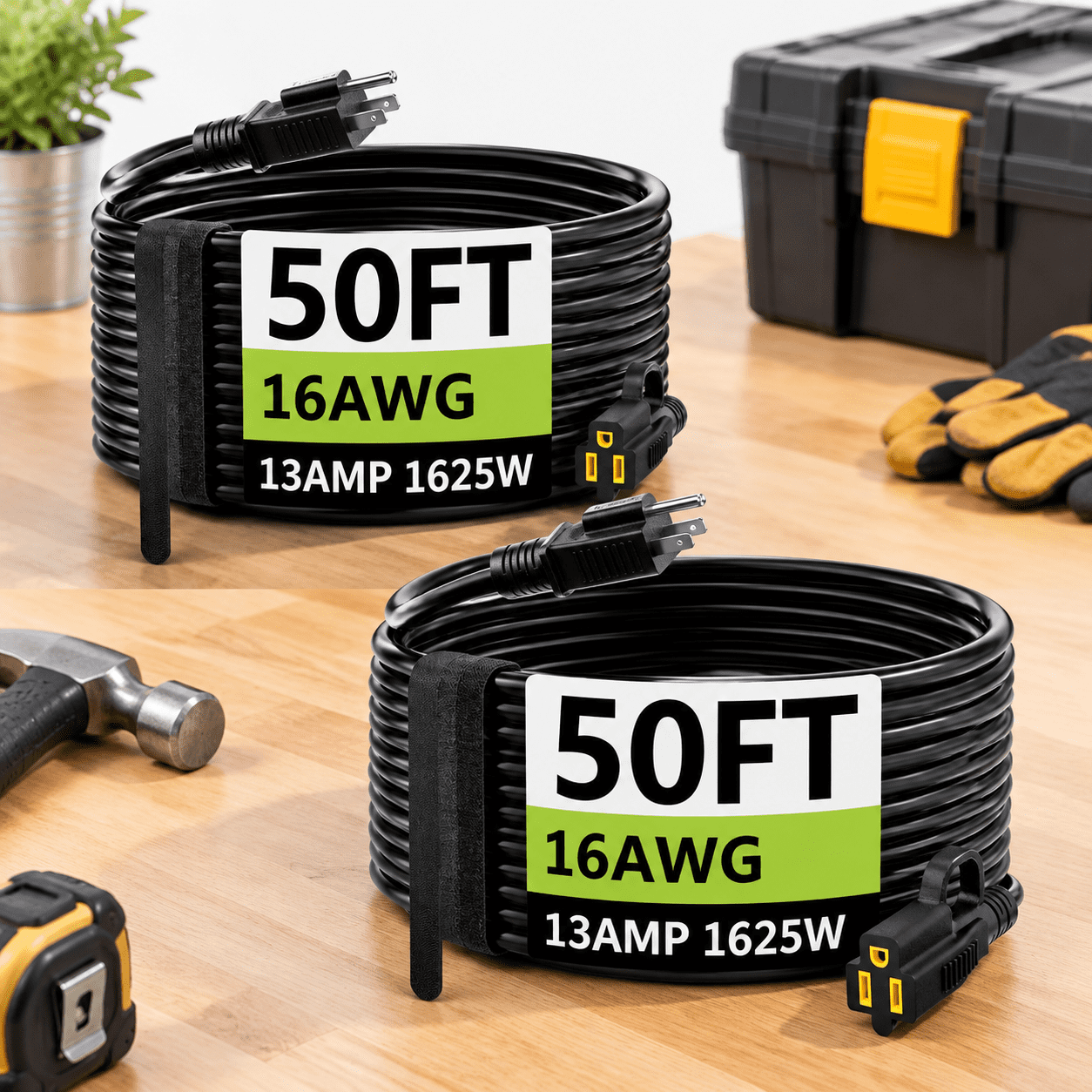 2 Pack Indoor Outdoor Black Extension Cord 50 Ft 16/3 Gauge - Walmart.com
