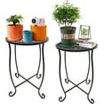 thumbnail image 1 of 2 Pack Indoor Outdoor Side Tables, Weather Resistant Metal Patio Side Table, Small Round Outdoor End Table Side Table for Patio Yard Porch Balcony Garden Bedside, Plant Stand for Indoor Outdoor, 1 of 7