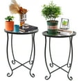 thumbnail image 1 of 2 Pack Indoor Outdoor Side Tables, Weather Resistant Metal Patio Side Table, Small Round Outdoor End Table Side Table for Patio Yard Porch Balcony Garden Bedside, Plant Stand for Indoor Outdoor, 1 of 7