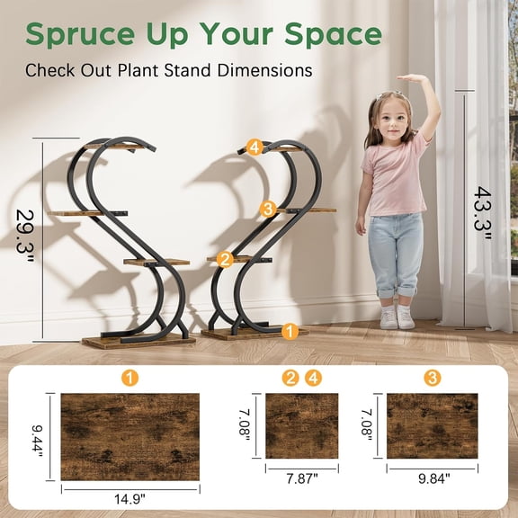 2-Pack Indoor Plant Stand with Grow Light 29" 4-Tier Metal Plant Shelf Rack, Sturdy Flower Holder for Multiple Plants, Perfect for Living Room, Patio, Balcony
