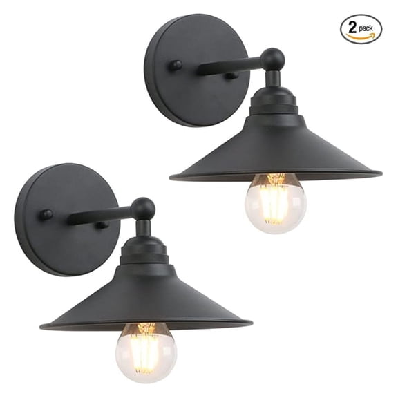 2-Pack Indoor Wall Sconce, Vintage Industrial Lamp with 6.9" Metal Matte Shade Light for Bathroom Porch Aisle Study Bar Bedside Bookcase Mounted Reading Light for Bed Set of 2