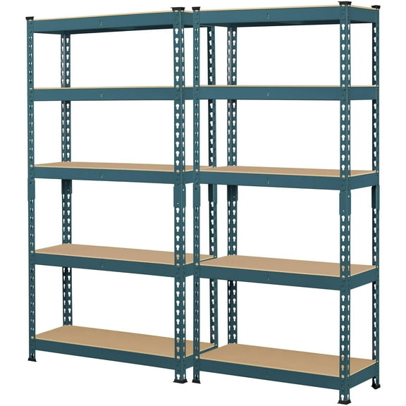 2 Pack Industrial Storage Shelves, 5 Tier Adjustable Boltless Utility Rack for Garage Warehouse Living Room, 386lb Capacity, Neptune Blue
