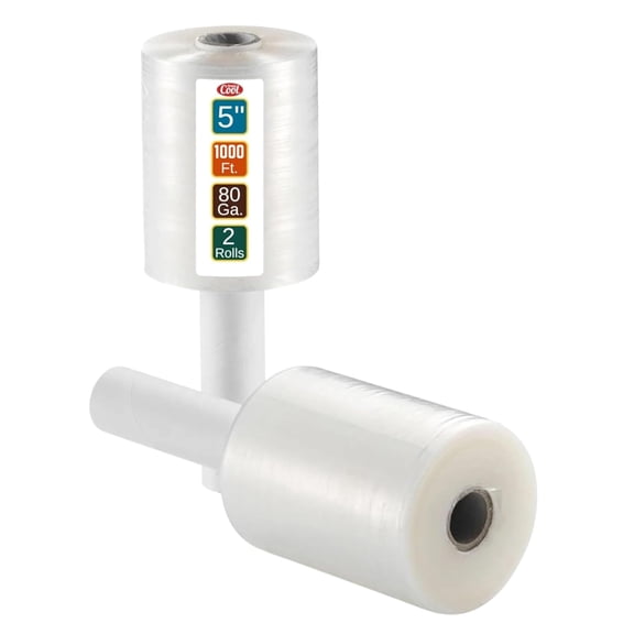 2 Pack Industrial Strength Mini Hand Stretch Wrap 5" 1000 Ft Roll 80 Gauge Thick, Shrink Wrap Roll for Moving Supplies, Furniture, Pallets, Plastic Wrap for Packing, Heavy Duty Stretch Film
