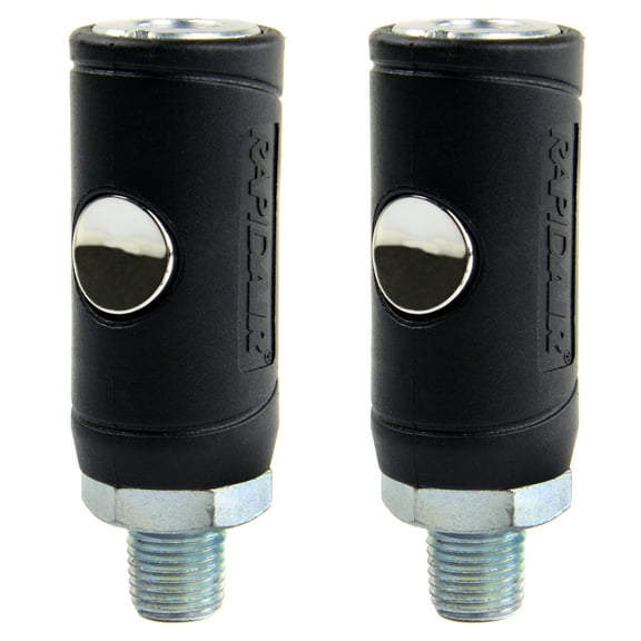 2 Pack Industrial Style Safety Air Plug Coupler 1/4" Body 1/4" MNPT Push Release K7221 Rapidair