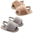 thumbnail image 1 of 2 Pack Infant Baby Girls Sandals Elastic Back Strap Flats Slippers Soft Toddles Princess Shoes Faux Fur Slides Shoes First Walker House Shoes, 1 of 7
